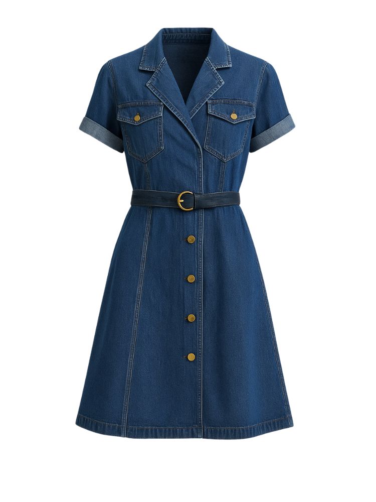 Nora Belted Denim Dress