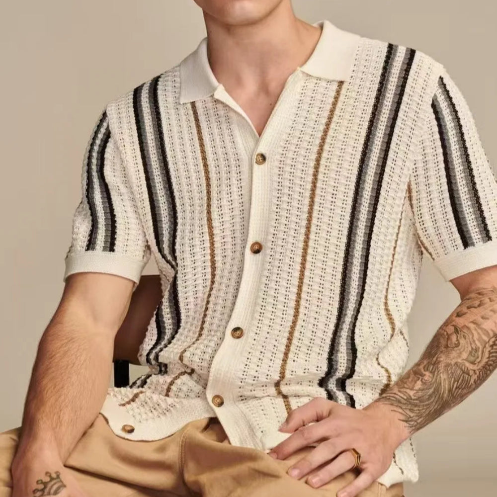 Damon Striped Knit Polo Shirt