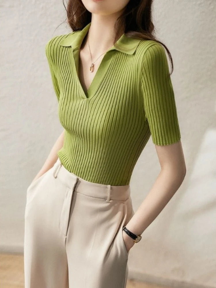Alba Ribbed Knit Polo Shirt