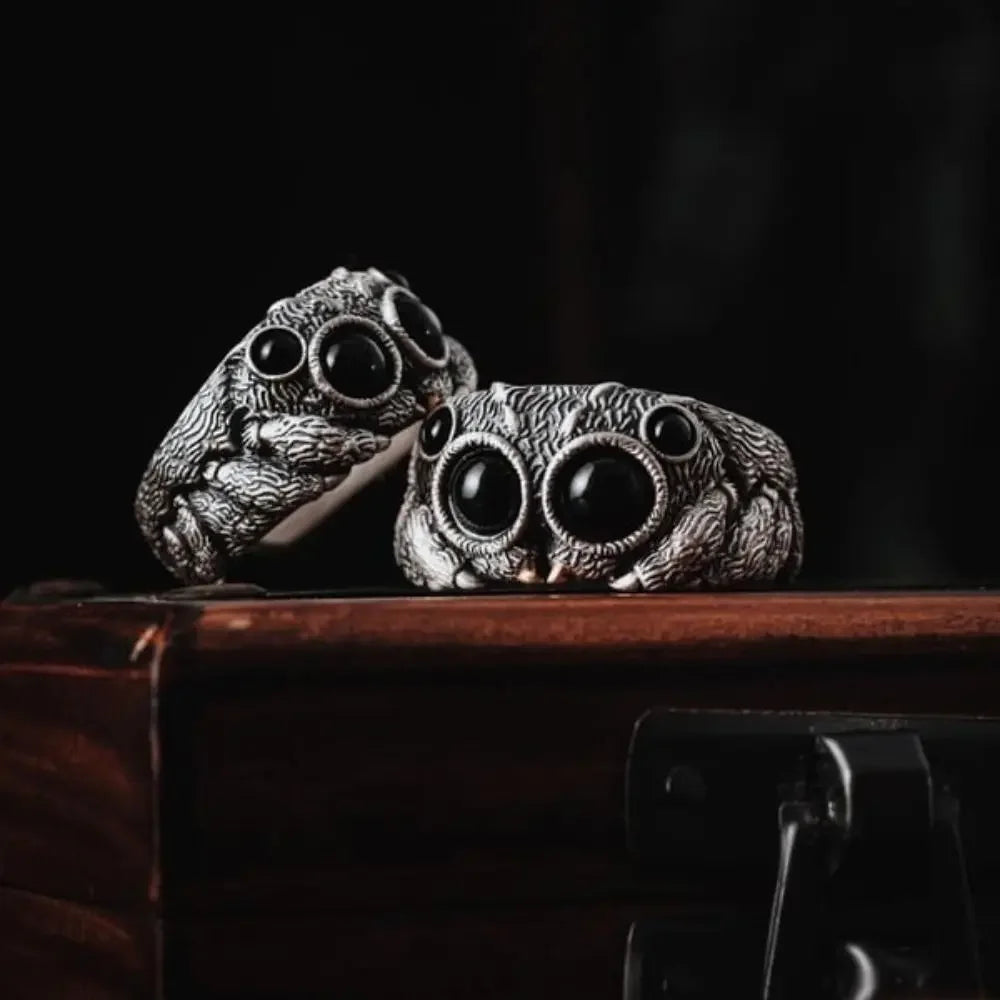 Obsidian Spider Cuff Ring