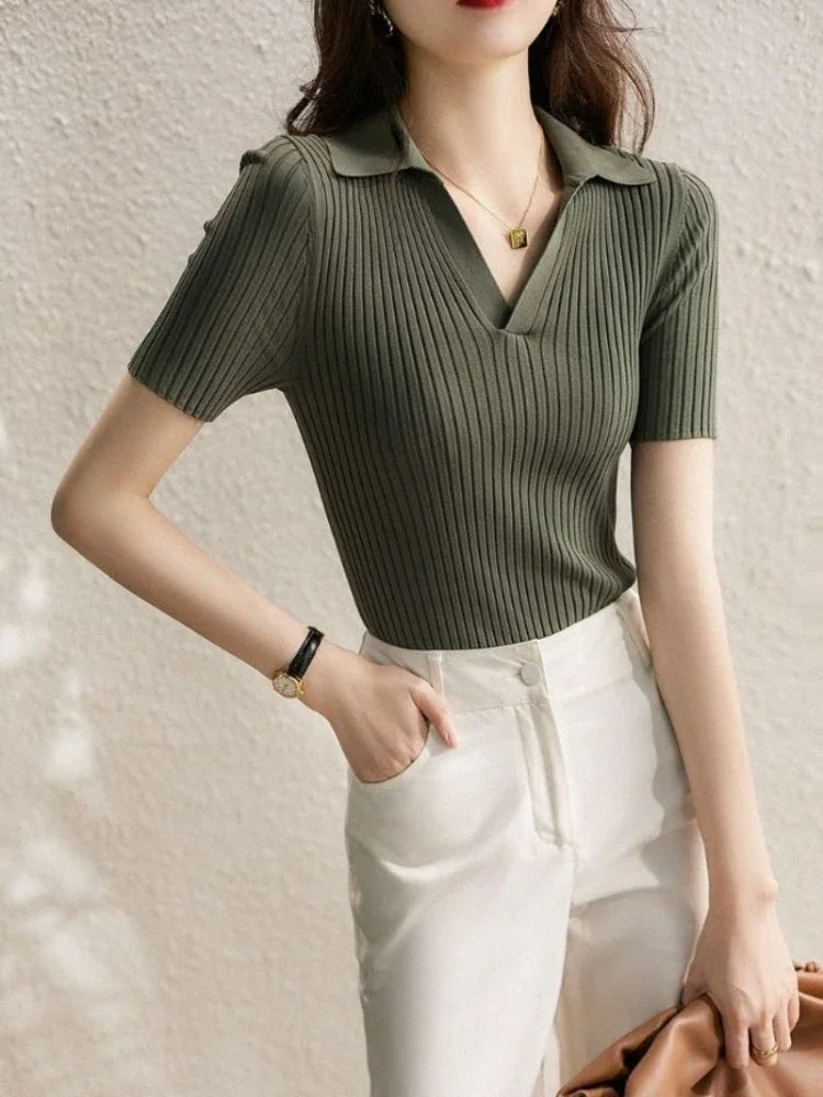 Alba Ribbed Knit Polo Shirt