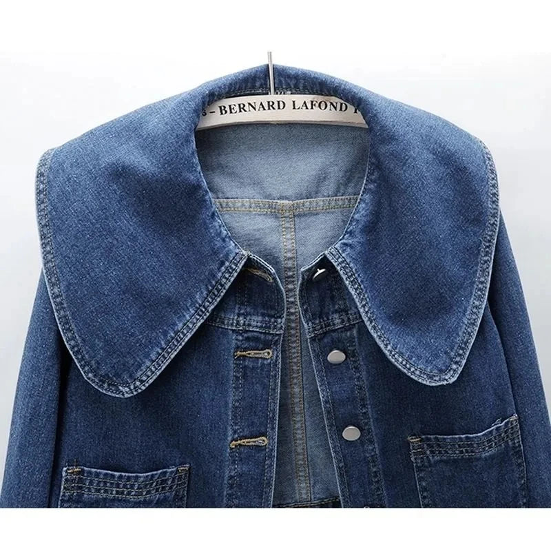 Helena Wide-Collar Denim Jacket