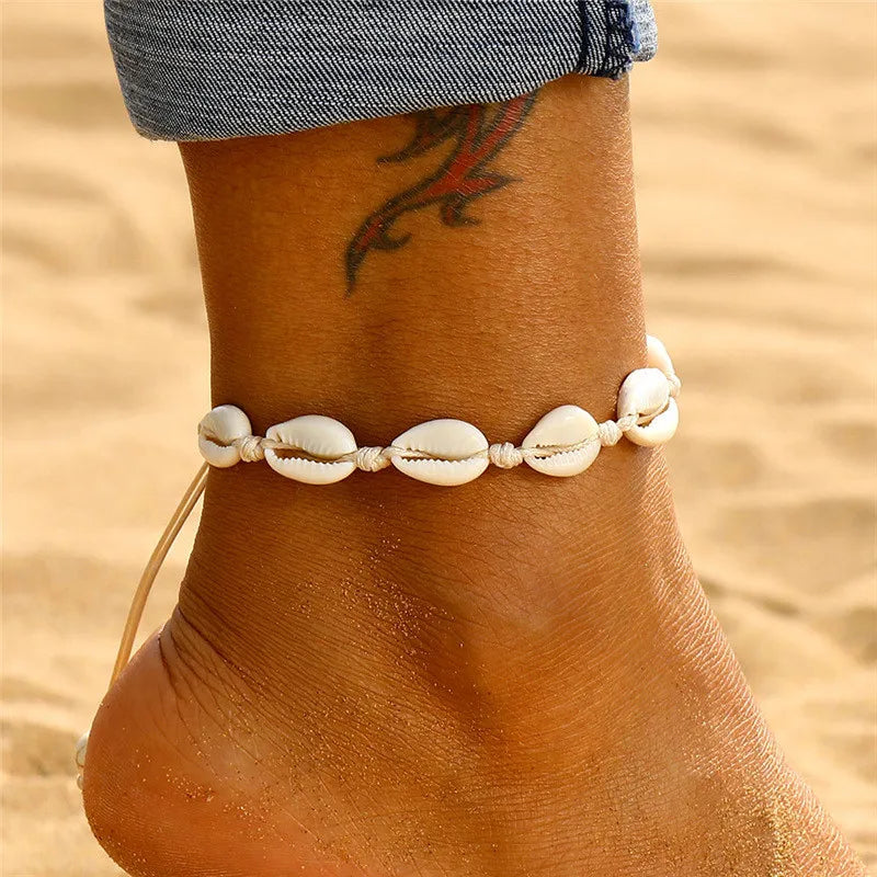 Ava Shell Beaded Anklet Set