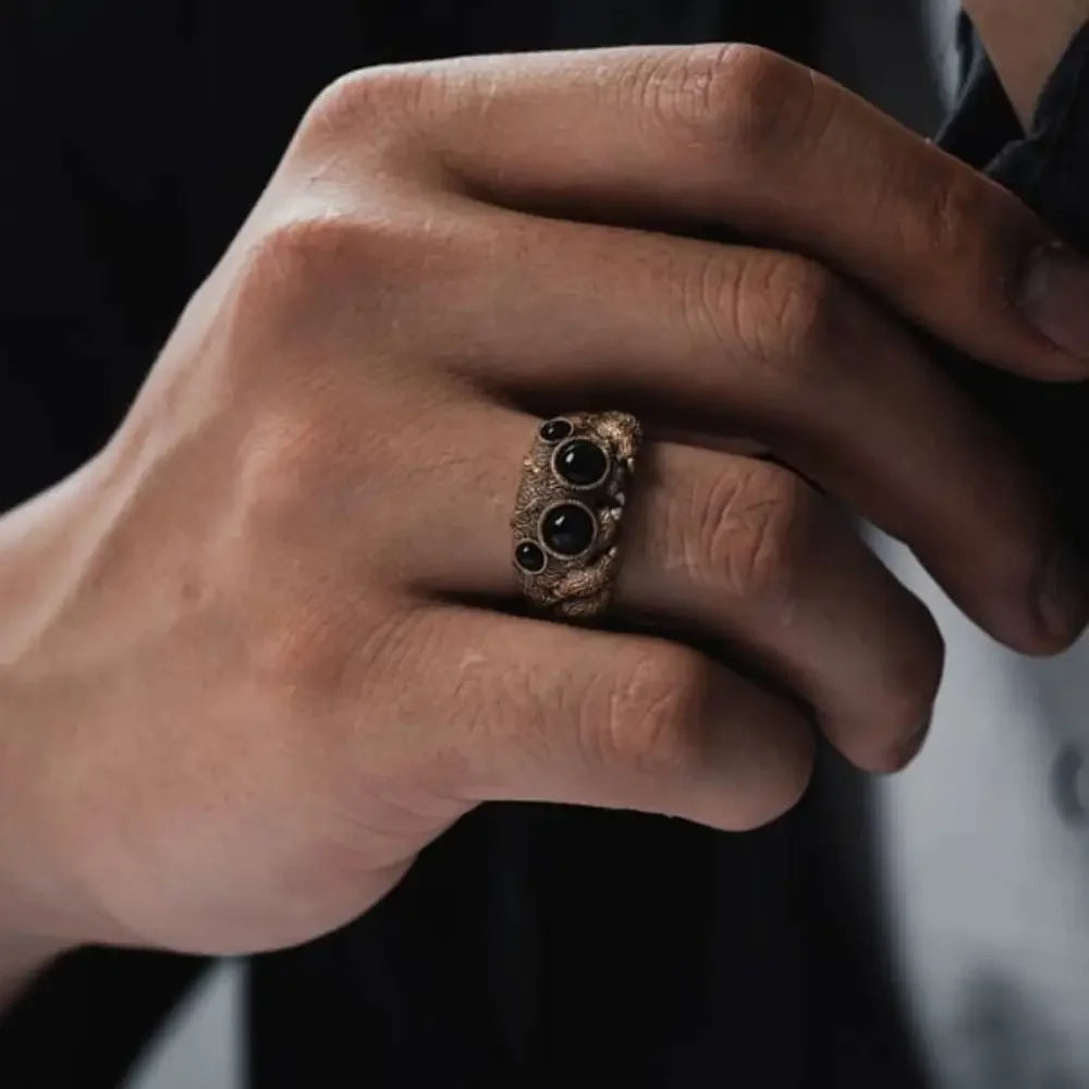 Obsidian Spider Cuff Ring