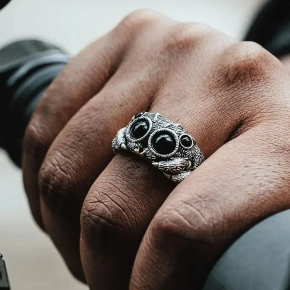 Obsidian Spider Cuff Ring