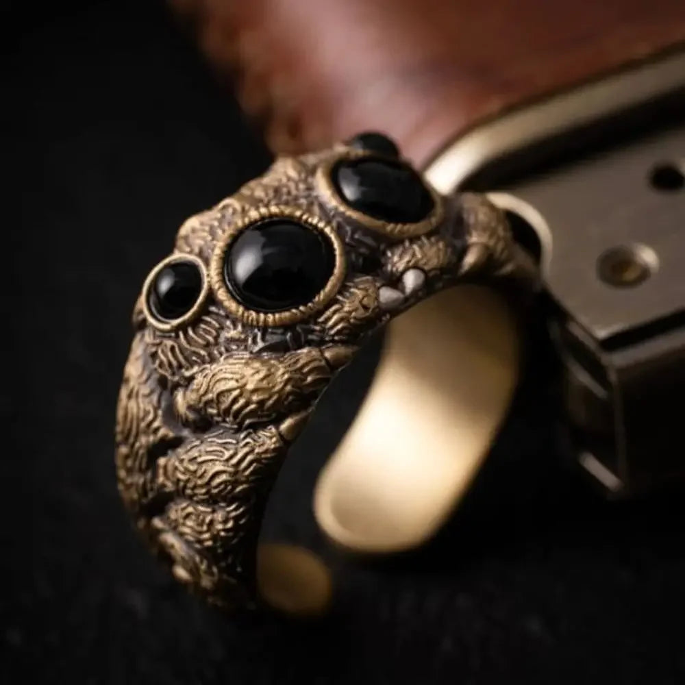 Obsidian Spider Cuff Ring