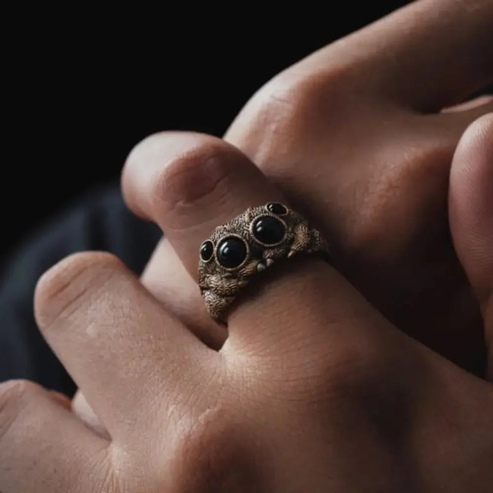 Obsidian Spider Cuff Ring