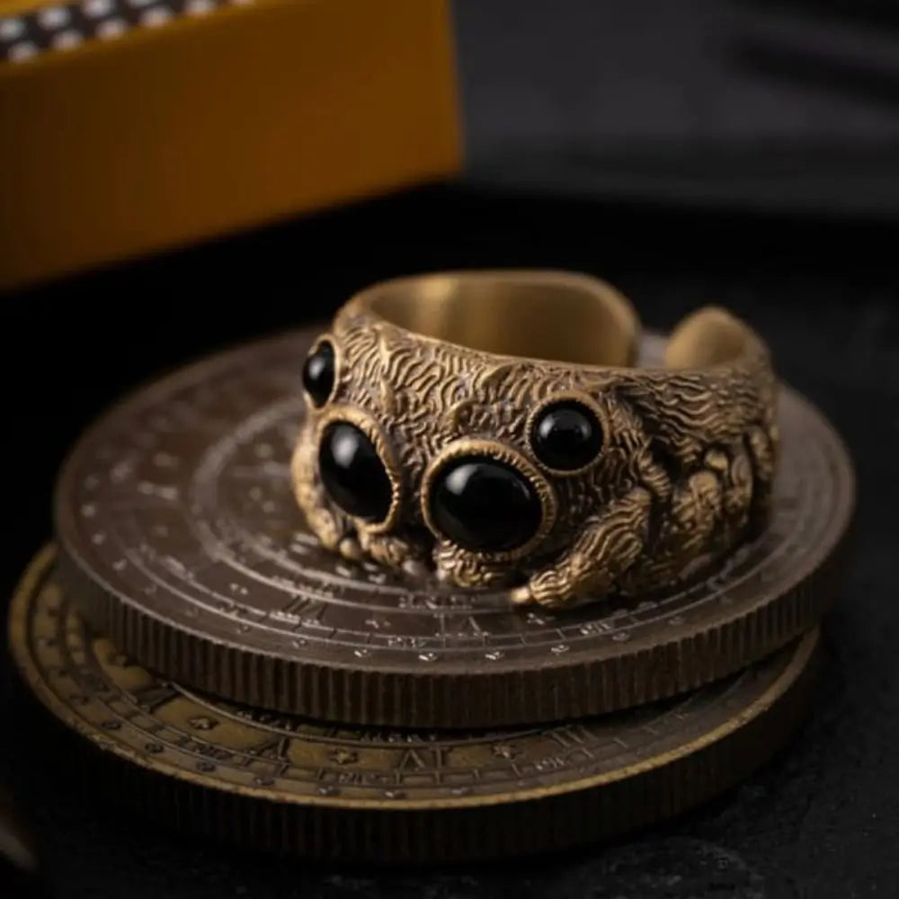 Obsidian Spider Cuff Ring