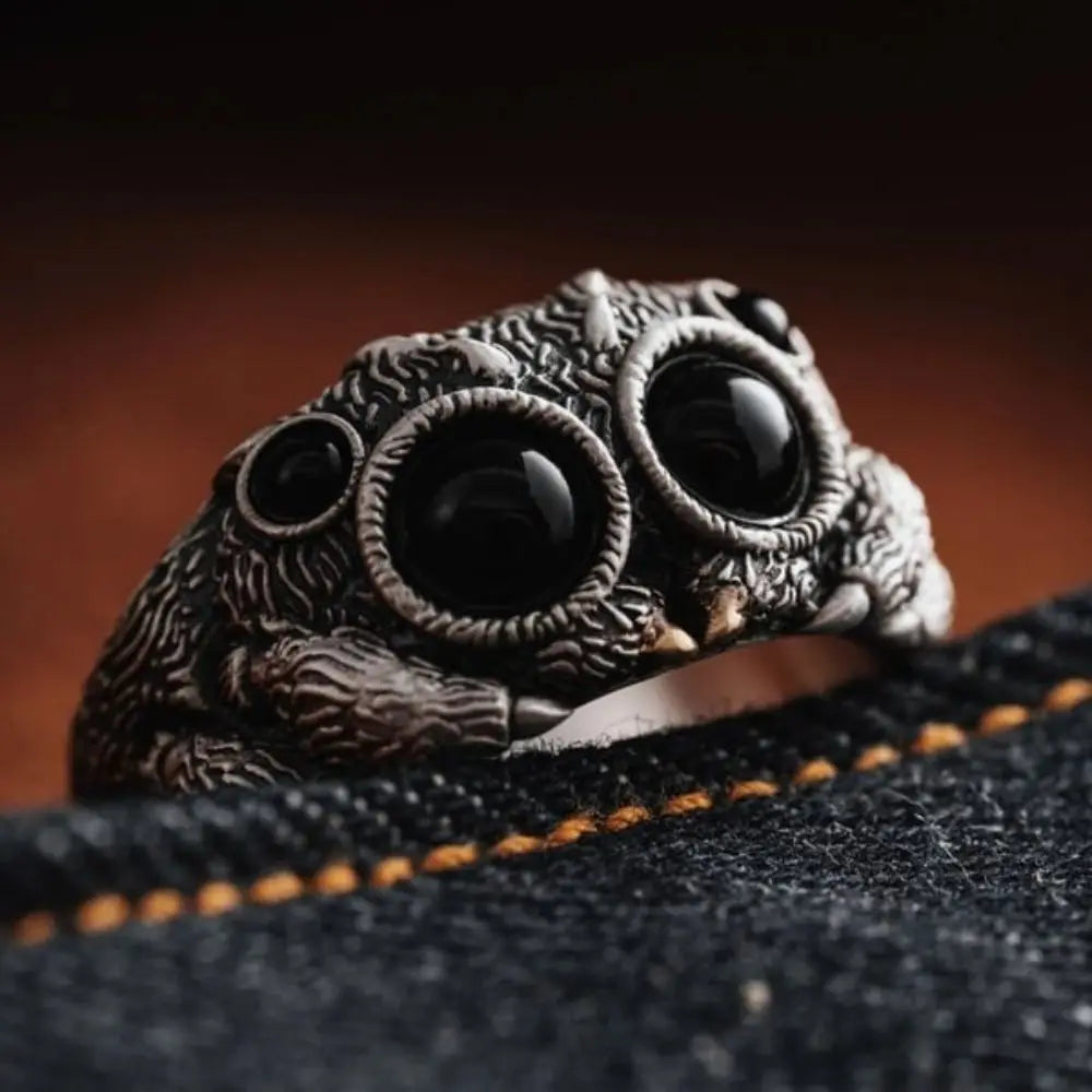 Obsidian Spider Cuff Ring