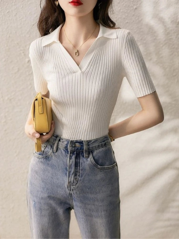 Alba Ribbed Knit Polo Shirt