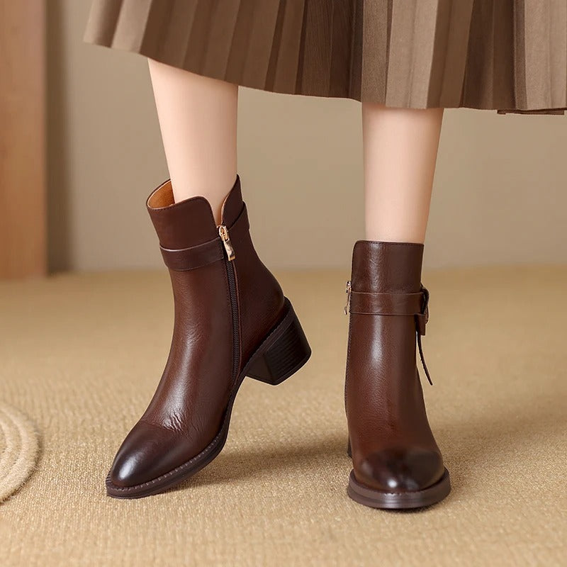 Coraline Leather Buckle Booties