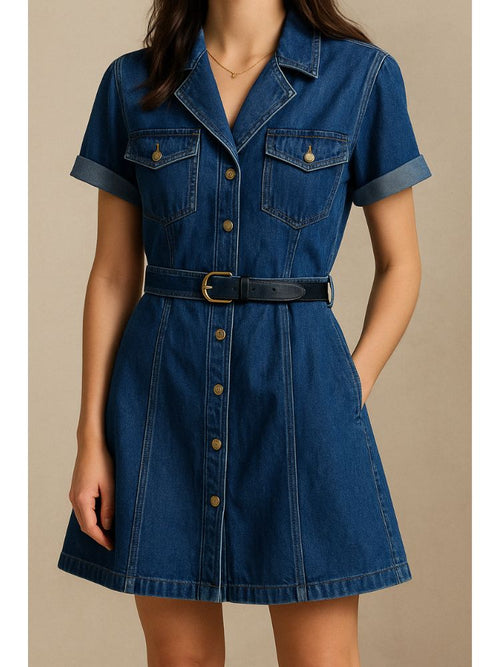 Nora Belted Denim Dress