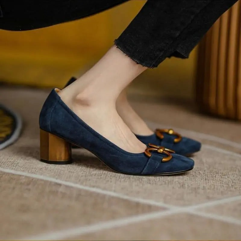 Evelyn Suede Block Pump