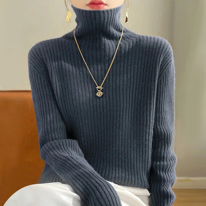 Ribbed 100% Wool Turtleneck