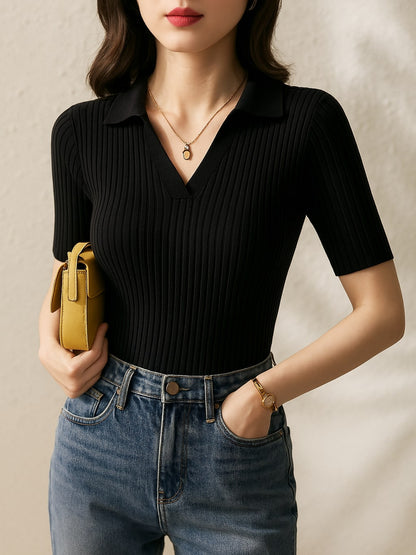 Alba Ribbed Knit Polo Shirt