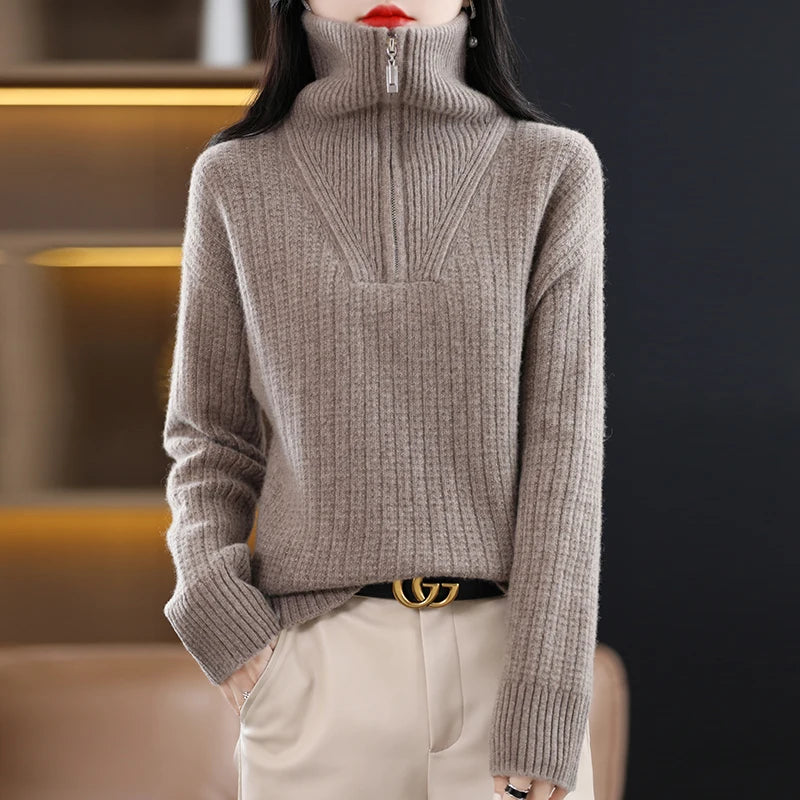 High-Collar Pure Wool Pullover