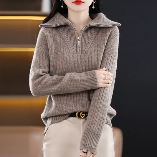 High-Collar Pure Wool Pullover