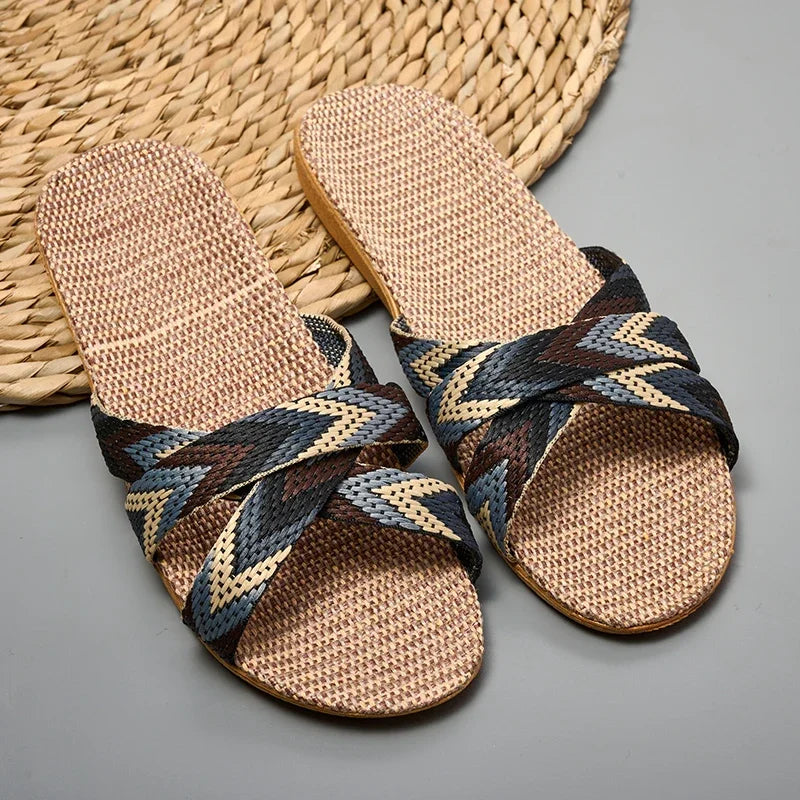 Isla Woven Linen Slide Sandals