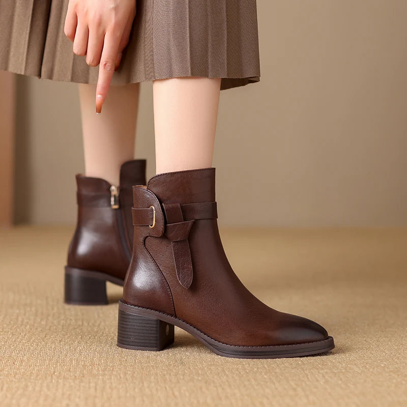 Coraline Leather Buckle Booties