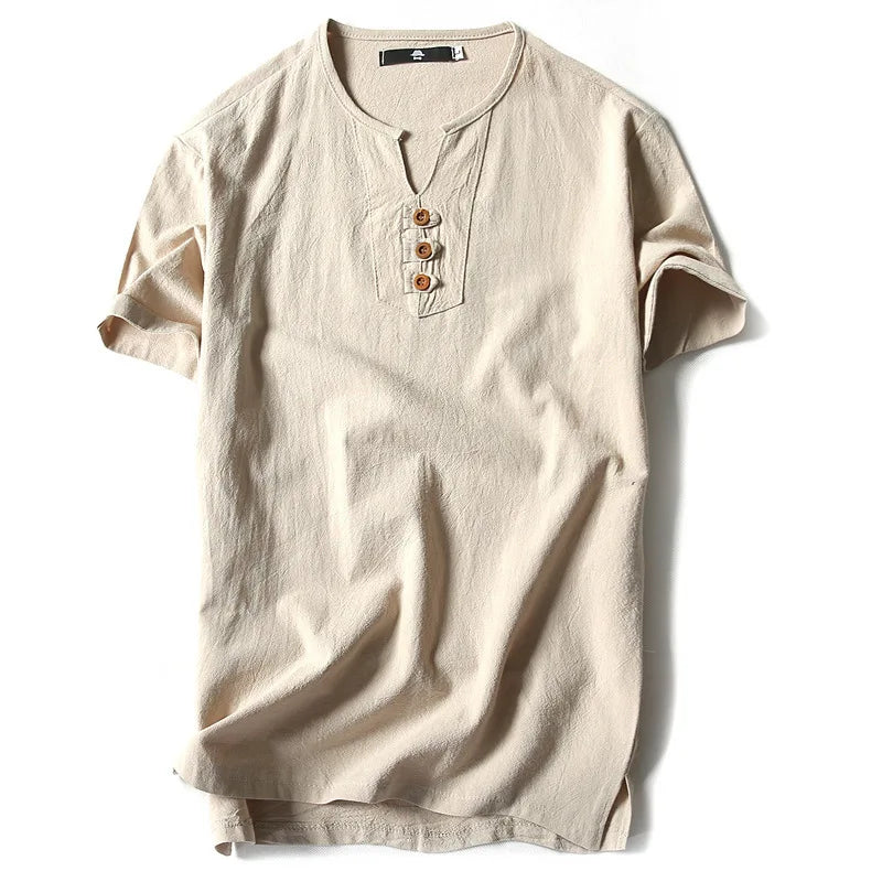 Linen Short Sleeve Henley