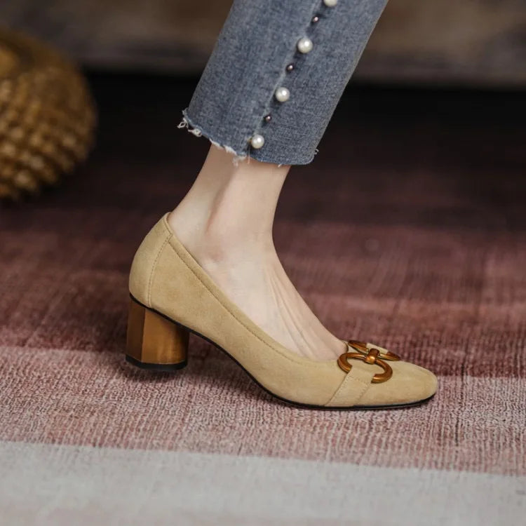 Evelyn Suede Block Pump