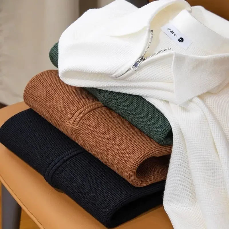 Miles Waffle Knit Zip Sweater