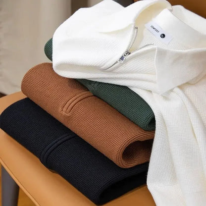 Miles Waffle Knit Zip Sweater