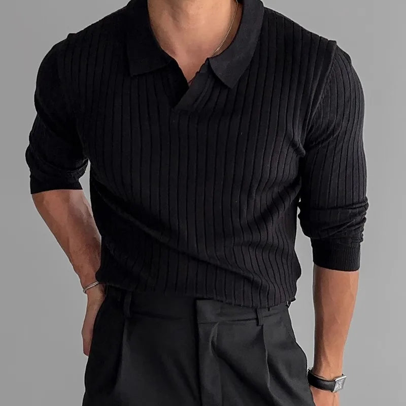 Hale Ribbed Knit Polo Shirt
