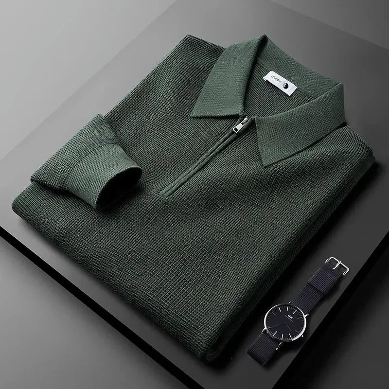 Miles Waffle Knit Zip Sweater
