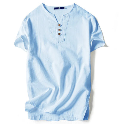 Linen Short Sleeve Henley