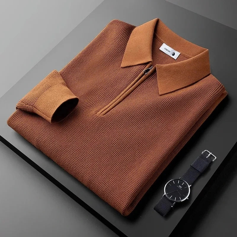 Miles Waffle Knit Zip Sweater