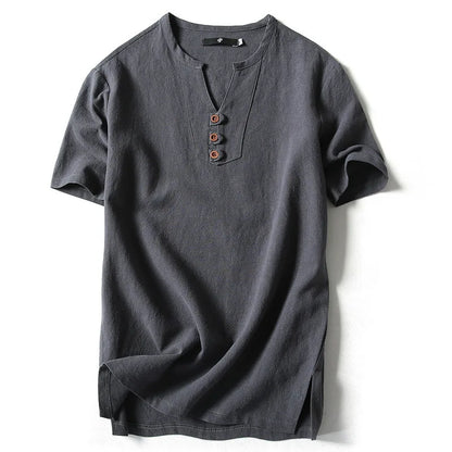 Linen Short Sleeve Henley