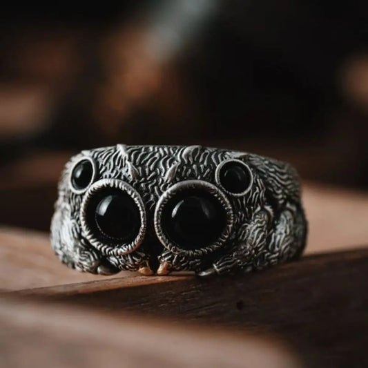 Obsidian Spider Cuff Ring