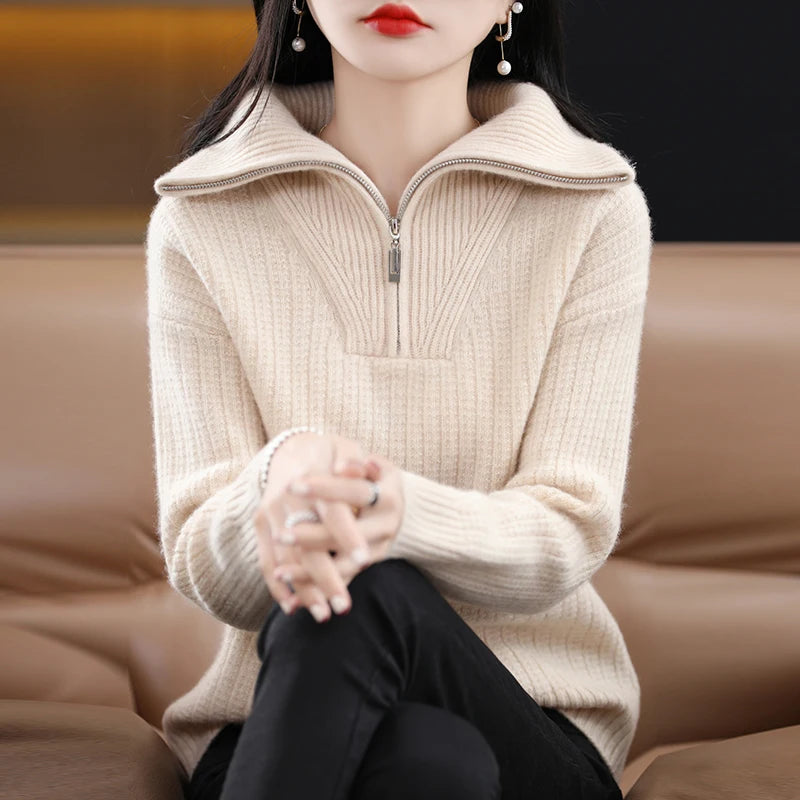 High-Collar Pure Wool Pullover