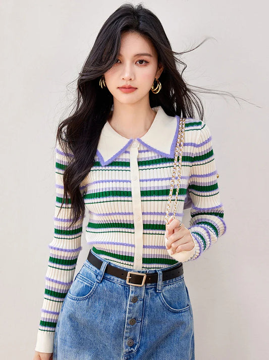 Chérie Striped Knit Cardigan