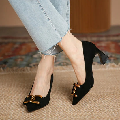 Paris Velvet Buckle Heels