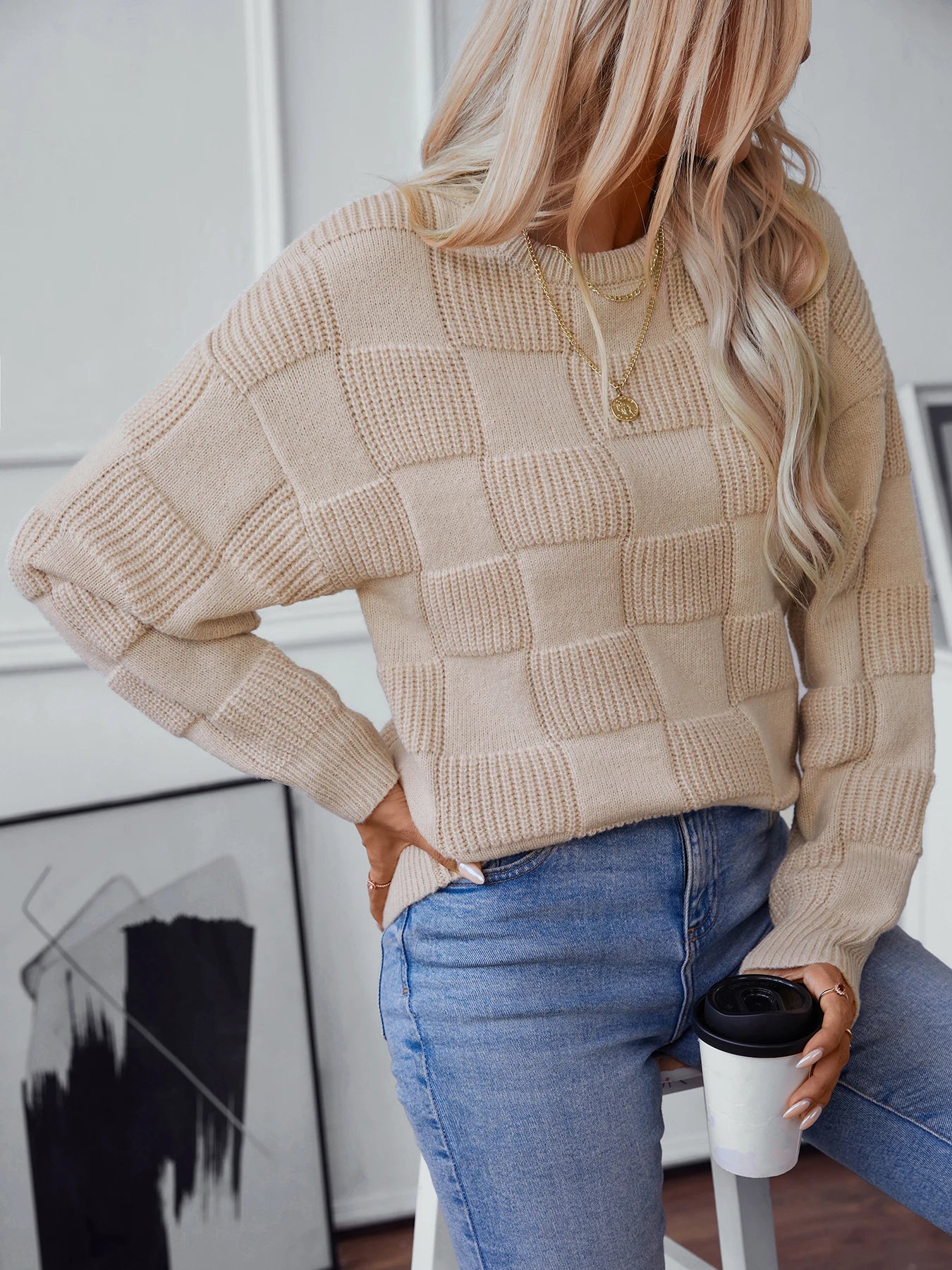 Woven Mosaic Knit Sweater