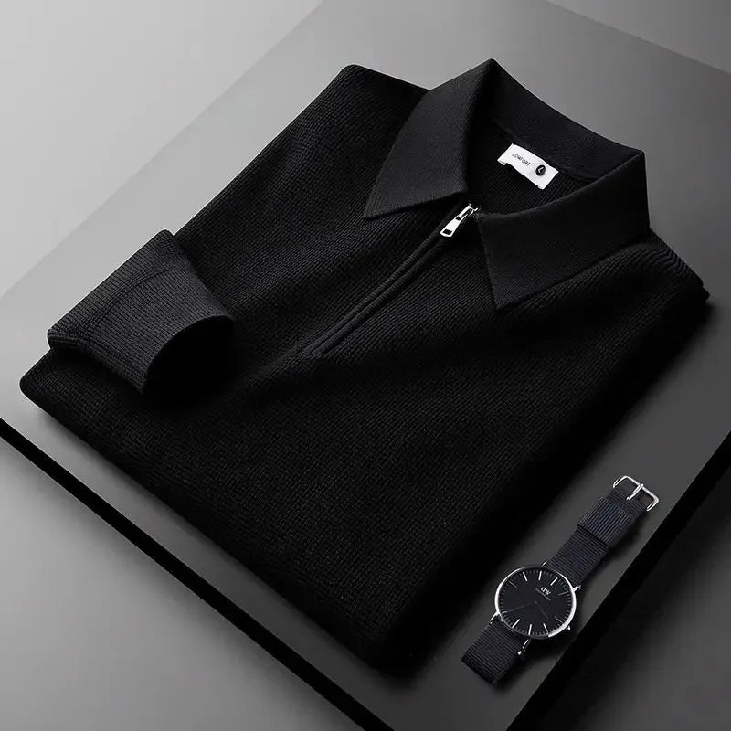 Miles Waffle Knit Zip Sweater