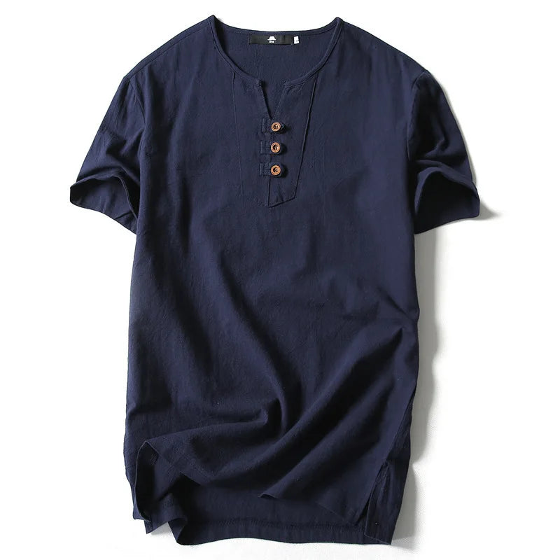 Linen Short Sleeve Henley