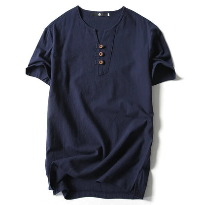 Linen Short Sleeve Henley