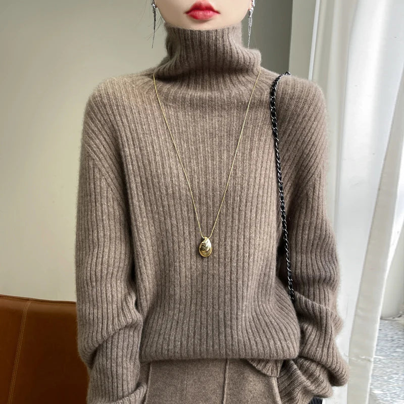 Ribbed 100% Wool Turtleneck