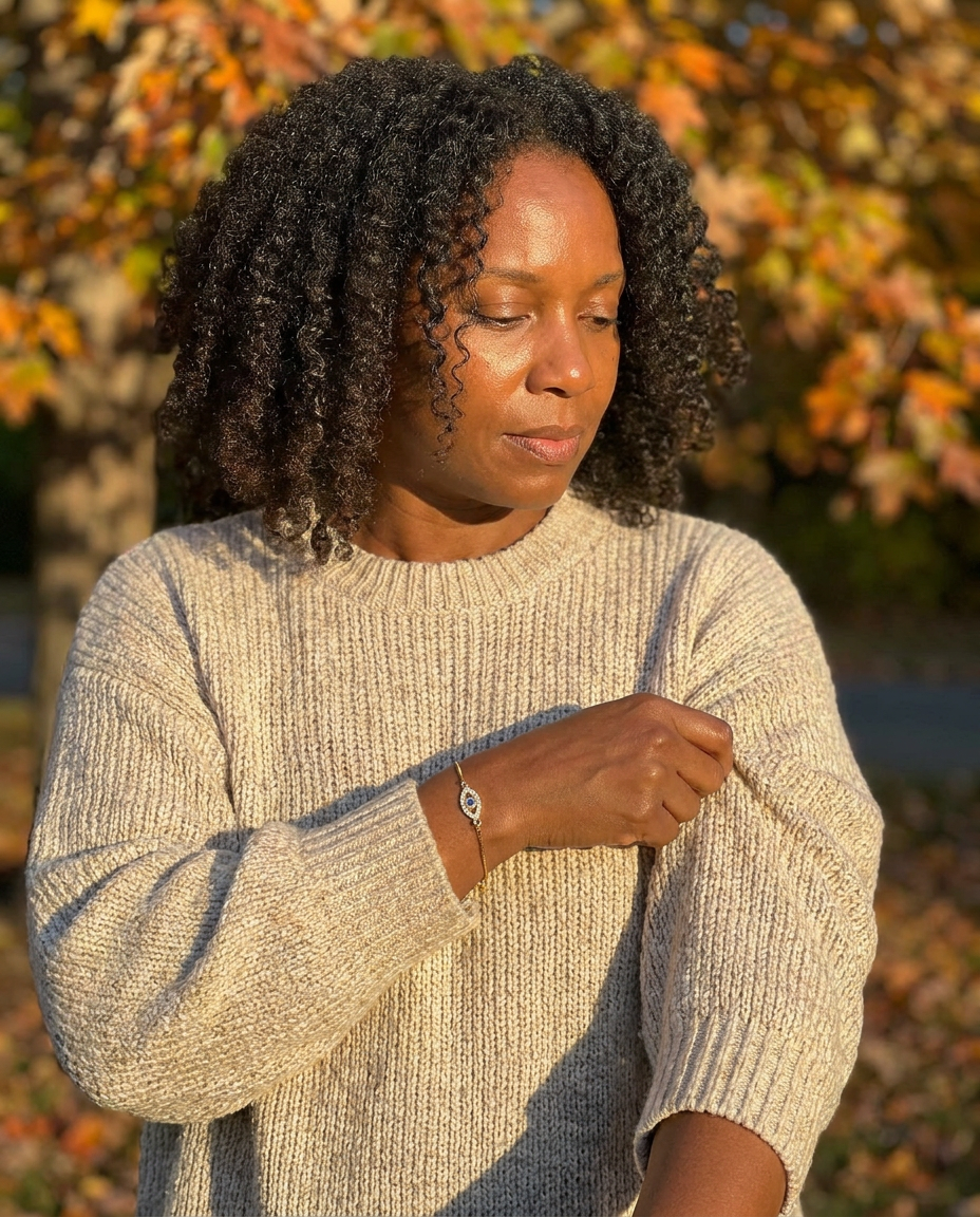 Aria Lucky Eye Bracelet worn at golden hour outdoors