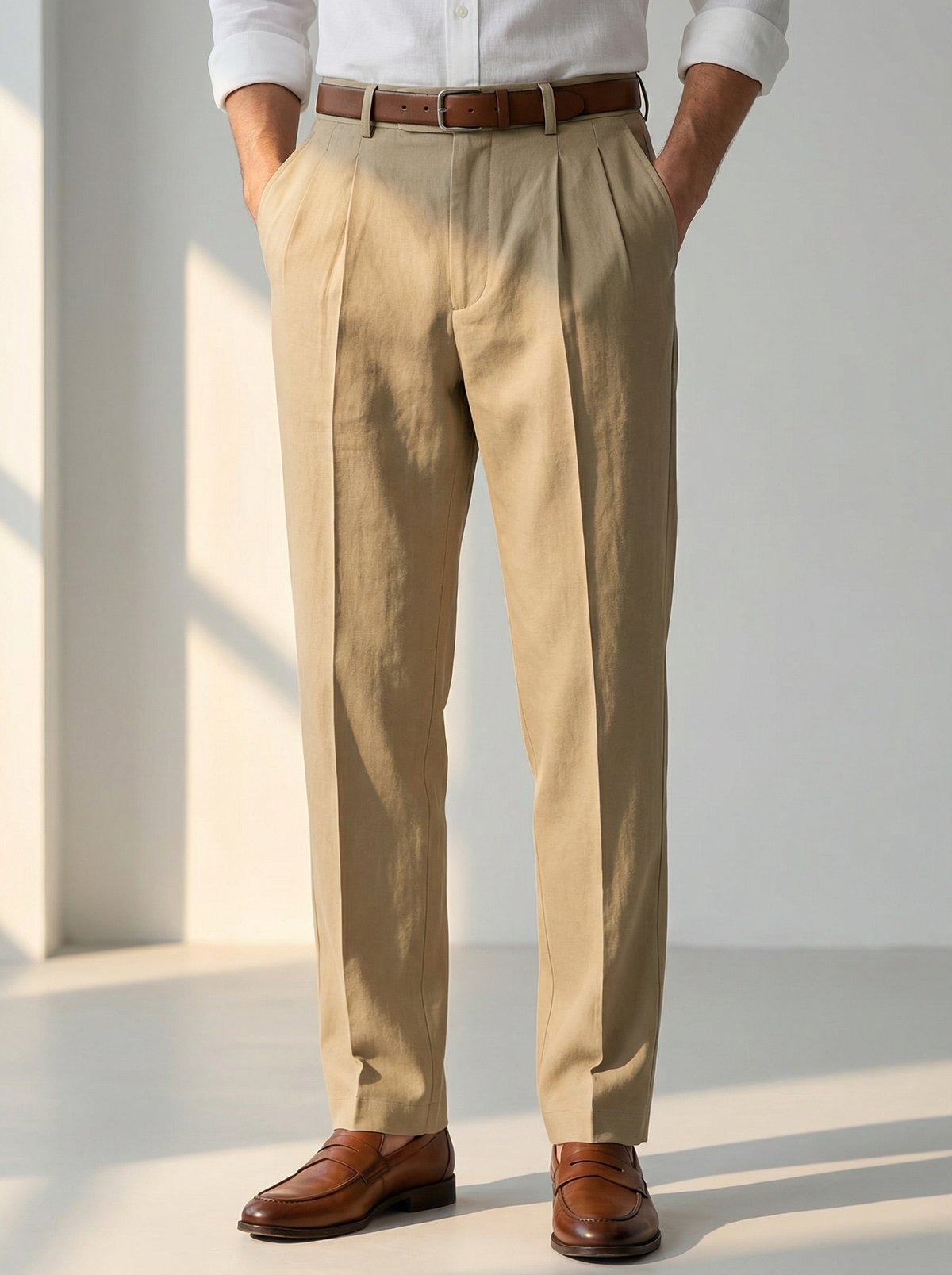 Matteo Classic Cotton Pants - Khaki