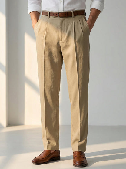 Matteo Classic Cotton Pants - Khaki