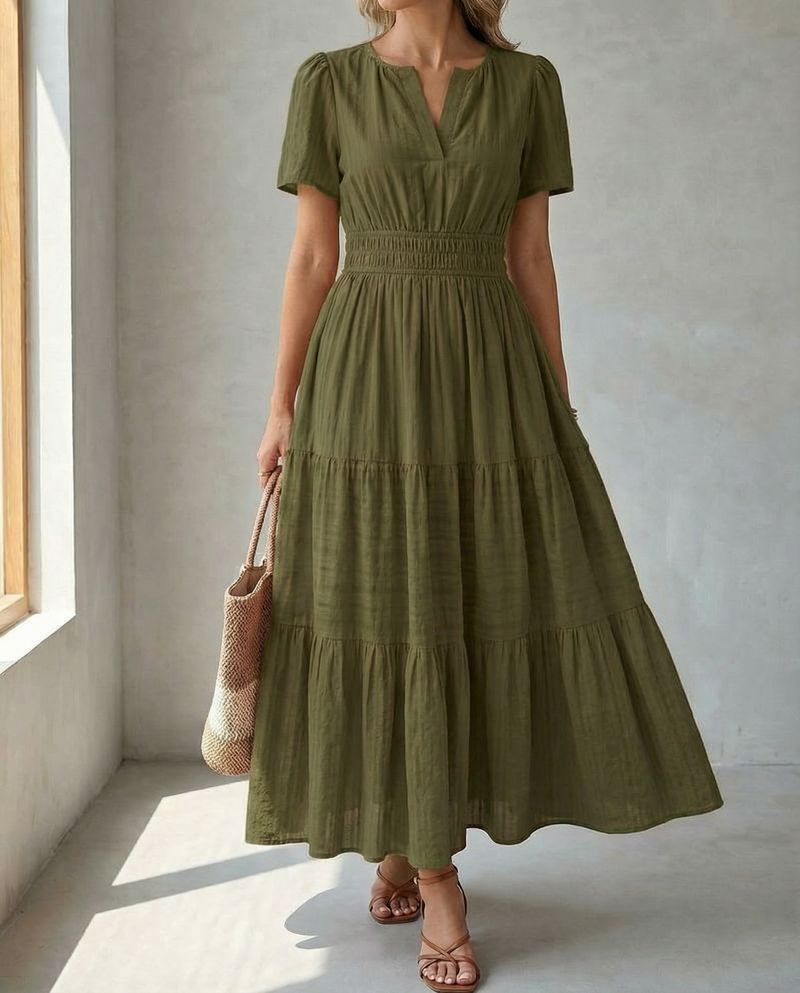 Provence Tiered Dress - Olive