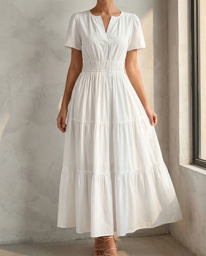 Provence Tiered Dress - White