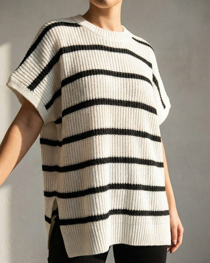 Clara Ribbed Knit Top - White Stripe