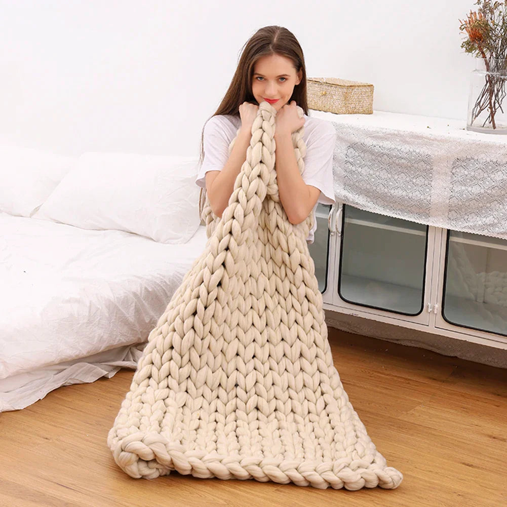 Hand-Knitted Wool Blanket